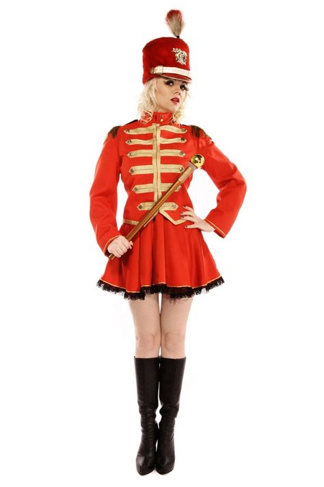 MAJORETTE RED AND GOLD COSTUME Majorette Outfits, Majorette Costumes, Majorette Uniforms, Tap Costumes, Band Uniforms, Gold Costume, Black Halloween Dress, Dress Hire, Circus Costume