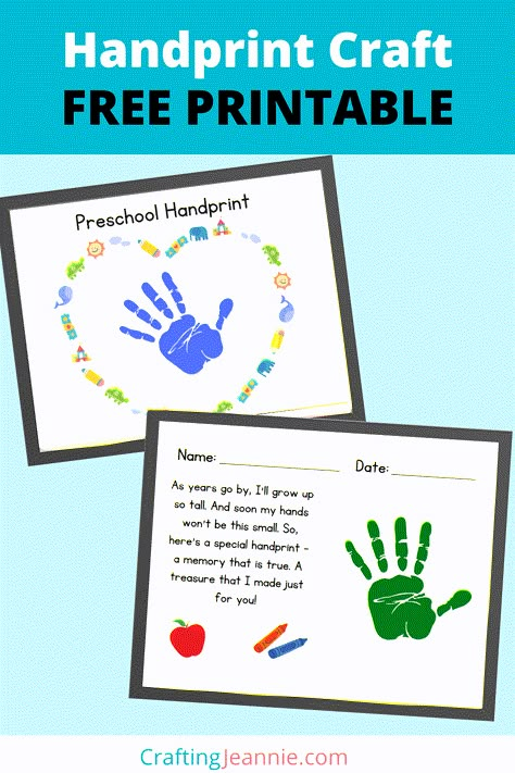 Beginning Of School Handprint Craft, Preschool Crafts For First Day Of School, Fun Beginning Of The Year Activities, Beginning Of The Year Art Projects Preschool, Back To School Preschool Crafts Free Printables, First Day Of School Handprint Poem, All About Me Poems For Preschool, 1st Day Preschool Craft, All About Me Activities For Preschoolers First Week