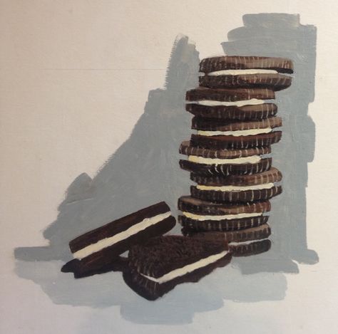 Oreo cookies! oil painting Oreo Painting, Polaroid Quilt, Munch Art, Snack Design, Art Booth, Oreo Biscuits, Sketch Practice, Candy Cakes, Cookies N Cream Cookies