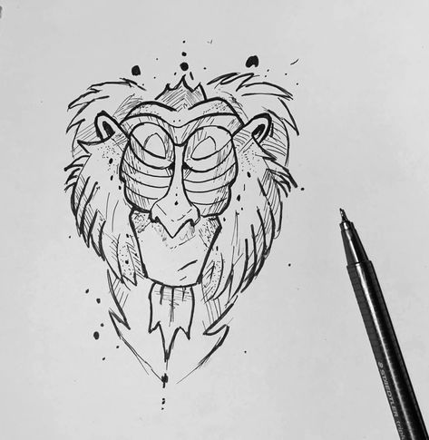 Rafiki Drawing, Rafiki Tattoo, Rafiki Lion King, Clock Tattoos, Tattoo Disney, Ink Pen Art, Geek Tattoo, Clock Tattoo, Disney Tattoos