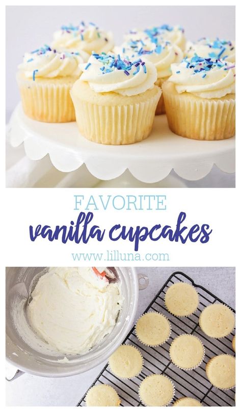 Moist and fluffy vanilla cupcakes are perfect for parties, celebrations or just because. This is my new favorite vanilla cupcake recipe! #vanillacupcakes #cupcakes #vanilla #dessert #cake Vanilla Cupcakes Aesthetic, Cupcake Recipes Vanilla, Cupcake Recipie, Fluffy Vanilla Cupcake Recipe, Best Vanilla Cupcake Recipe, Fluffy Vanilla Cupcakes, Homemade Vanilla Cupcakes, Vanilla Dessert, Homemade Cupcake Recipes