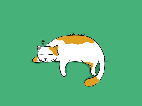 Lazy Cat Illustration, Lazy Cat Drawing, Sleepy Cat Drawing, Cat Vector Illustration, Cartoon Tutorial, Kitten Drawing, Cat Doodle, Cat Vector, Lazy Cat