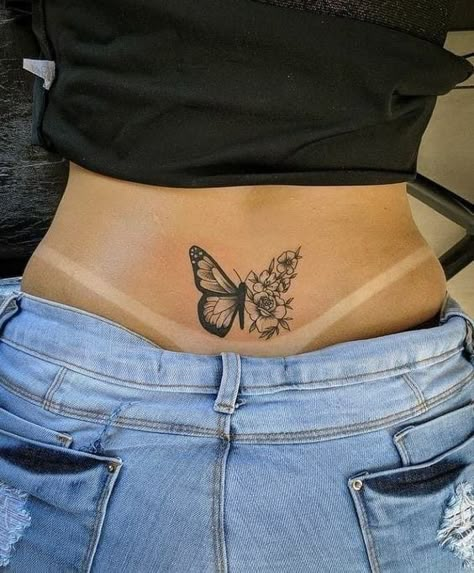 Butterfly Lower Back Tattoo, Butterfly Back Tattoo, Basic Tattoos, Butterfly Tattoos For Women, Hip Tattoos Women, Petite Tattoos, Spine Tattoos For Women, Tattoos For Black Skin, Pretty Tattoos For Women