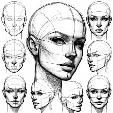 Artist Line Art, Simple Portrait Sketch, Sketching Portraits Tutorials, Easy Portrait Sketch Simple, Drawing Sketches Anatomy, Face Sketch Digital, Female Face Reference Drawing Sketch, How To Draw Female Face, Facial Proportions Drawing