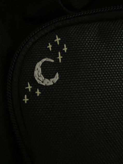 Black Backpack Embroidery, Embroidery On School Bag, Backpack Embroidery, Winter Care, Aesthetic Backpack, Embroidered Backpack, Moon And Stars, School Bag, Black Backpack