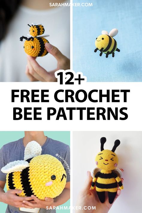 Buzz, buzz! Are you a crocheter who loves bees? If so, you're in for a treat because we've compiled a list of the best bee crochet patterns just for you And the best part is - these bees don't sting!  In this list, we've rounded up some of the best free crochet bee patterns out there. Whether you're looking to make a giant crochet bee pattern or a tiny little bee that can fit in the palm of your hand, we've got you covered. With so many adorable designs to choose from, you'll have a hard time pi Crochet Bee Applique, Giant Crochet, Bee Crochet, Crochet Pokemon, Bee Toys, Bee Pattern, Crochet Cat Pattern, Yarn Bee, Crochet Bee