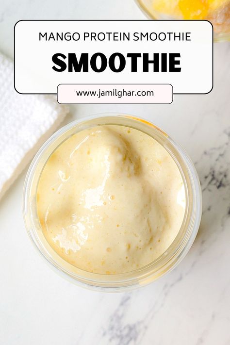 You only need four ingredients to make this easy mango protein smoothie, making it the perfect grab-and-go drink or post-workout snack. #FeelingFestive24 Mango Protein Shake, Mango Protein Smoothie, Mango Yogurt Smoothie, Mango Smoothie Recipe, Mango Smoothie Recipes, Drinks Juice, Post Workout Snacks, Workout Snacks, Healthier Choices