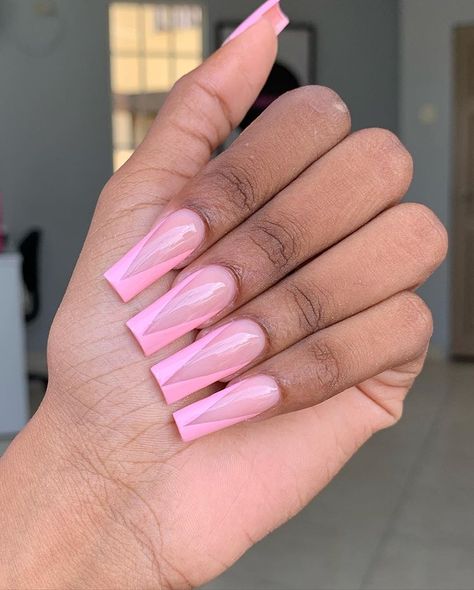 V French Tip, Pink Square Nails, Pink Tip Nails, Tapered Square Nails, How To Cut Nails, Blue Acrylic Nails, Nail Designs Valentines, Vibrant Nails, Dope Nail Designs