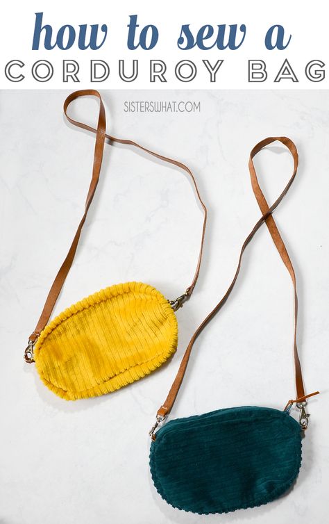 learn how to sew a corduroy bag. A quick sewing bag sewing tutorial #sewingtutorial #sewing #diybag Diy Small Bag, Sewing Makeup Bag, Diy Purses, Bag Sewing Tutorial, Corduroy Bag, Sew Bags, Dog Treat Bag, Bags Patterns, Knitting Group