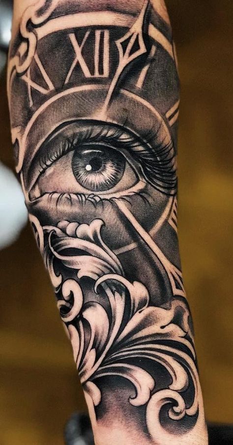 225 Clock Tattoos Ideas and Designs (2023) - TattoosBoyGirl Clock Tattoo Ideas, Clock Tattoo Sleeve, History Tattoos, Clock Tattoo Design, Forarm Tattoos, Watch Tattoos, Clock Tattoo, Full Sleeve Tattoos, Arm Sleeve Tattoos