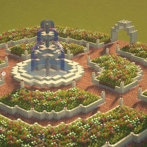 Minecraft Garden Inspiration, Minecraft Garden Gazebo, Aesthetic Minecraft Village Houses, Cottage Core Things To Add To Your Minecraft World, Minecraft Garden Fountain, Minecraft Gardens Beautiful, Entrances Minecraft Ideas, Front Yard Minecraft Ideas, Elegant Minecraft Builds