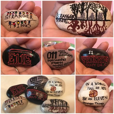 Rock Painting Ideas Stranger Things, Stranger Things Birthday Gift Ideas, Stranger Things Rock Painting, Diy Stranger Things Crafts, Stranger Things Painted Rocks, Painting Ideas Stranger Things, Stranger Things Craft Ideas, Stranger Things Room Aesthetic, Stranger Things Crafts Diy