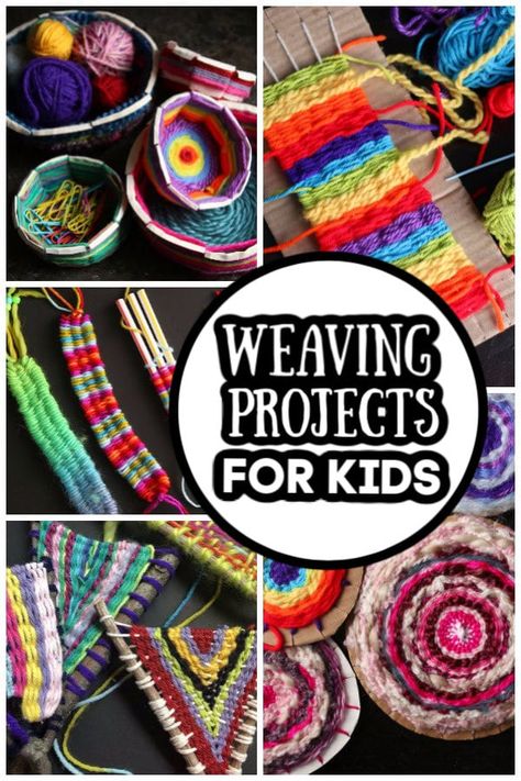 Classroom Weaving Projects, Cardboard Loom Weaving For Kids, Popsicle Stick Weaving Craft, Cardboard Loom Weaving Projects, Yarn Weaving For Kids, Weaving Sticks Projects Ideas, Weaving Sticks Projects, Elementary Fiber Art Projects, Diy Loom Weaving