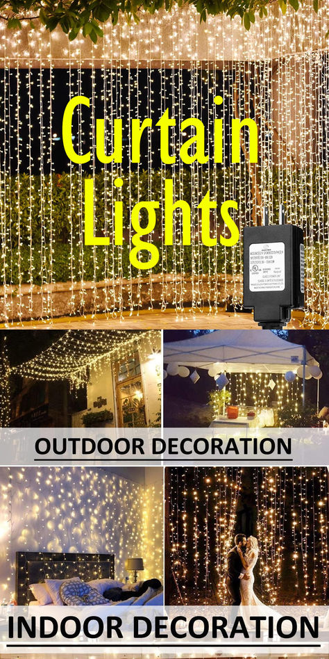 These are perfect for outdoor or indoor use. 40 ft x 10 ft Curtain Lights Boasting 800 LED lights, 4-5 times wider than others, making it ideal for outdoor decor. * modes to choose from...  Combination, Waves, Sequential, Slogs, Flash, Slow Fading, Twinkle and Steady. Switch between modes easily with the touch of the button on the controller. Curtain Outdoor Lights, Hanging String Lights Outdoor, Twinkle Light Decor, Indoor Twinkle Lights, Curtain Lights Ideas, Twinkle Lights Decor, Curtain Lights Outdoor, Lights Backdrop, String Lights Indoor