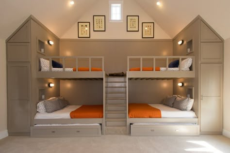 Bunk Bedroom, Bunk Beds For Boys Room, Reka Bentuk Bilik Tidur, Bed For Girls Room, Bunk Beds Boys, Bunk Bed Rooms, Modern Bunk Beds, Bunk Beds Built In, Loft Bunk Beds