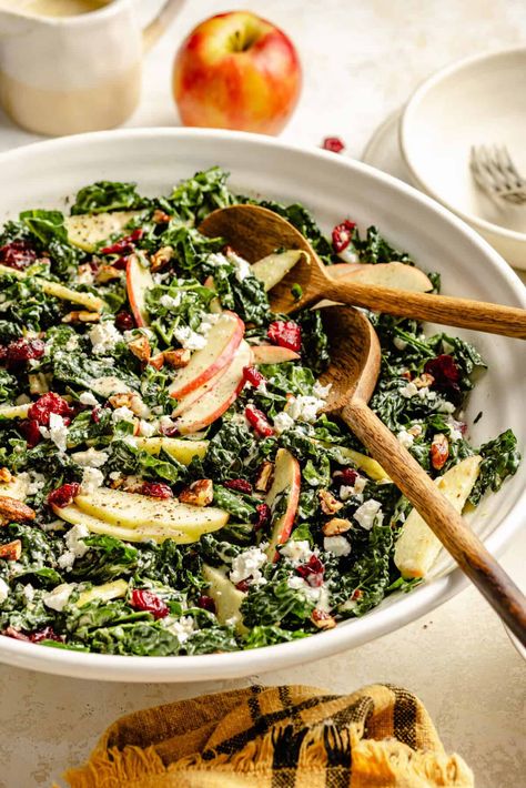 Honey Mustard Kale Salad Kale Thanksgiving Salad, Winter Broccoli Salad, Kale Salad With Chicken, Kale Harvest Salad, Apple Kale Salad, Fall Kale Salad, Kale Salad With Apples, All The Healthy Things, Big Salads