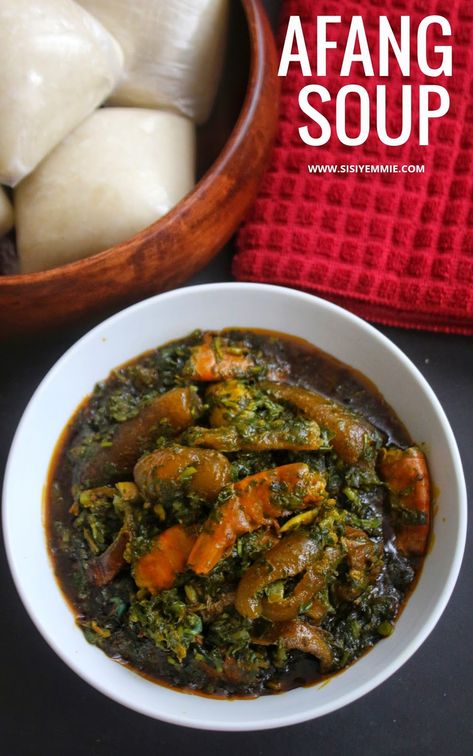 Afang Soup Recipe, Nigeria Soup, Afang Soup, Nigerian Soups, African Soup, Cameroon Food, Ogbono Soup, Nigerian Dishes, Nigerian Foods