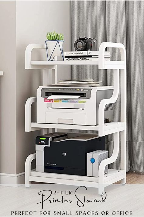 3-Tier Printer Stand with Wheels Movable Storage Cart Floor-Standing Multi-Purpose Shelf Rack for Media Player Scanner Files Books Microwave Oven in Kitchen Living Room Home Office Shelf For Printer, Oven In Kitchen, Home Office White, Movable Storage, Printer Stand, Shelf Rack, Living Room Home Office, Kitchen Oven, Storage Cart