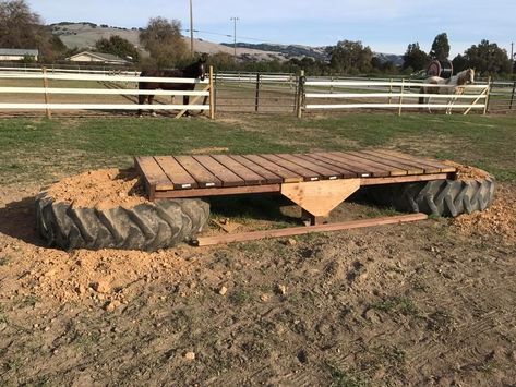 Mountain Trail Obstacles, Tire Obstacle Course For Horses, Horse Training Obstacles Diy, Horse Agility Obstacles, Horse Trail Course, Extreme Trail Horse Obstacles, Horse Bridge Obstacle Diy, Diy Horse Trail Obstacles, Mountain Trail Horse Obstacles