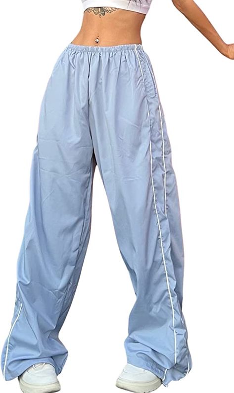 Cheap Blue Baggy Parachute Pants, Turquoise Parachute Pants, Blue Wide-leg Parachute Pants For Streetwear, Blue Full-length Parachute Pants For Streetwear, Blue High-waist Parachute Pants With Pockets, Teal Pants, Track Pants Outfit, Pants Y2k, Pants Streetwear