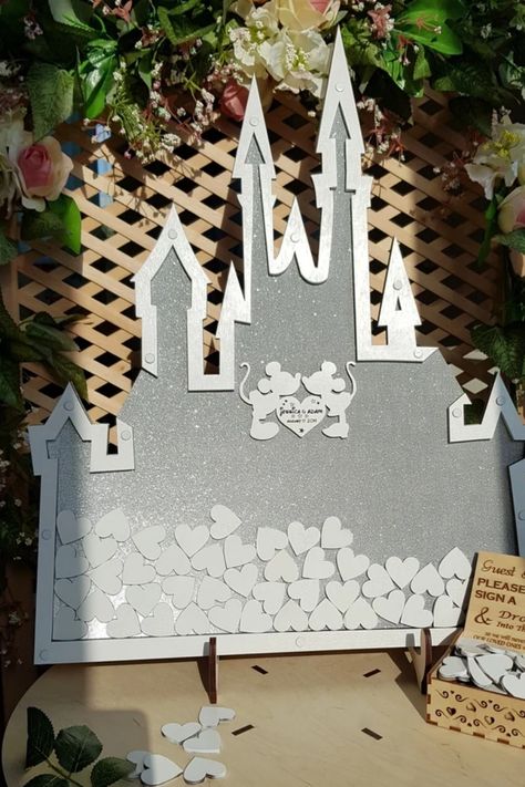 The Guest Book is not only an amazing decoration it is the original and great way to save pleasant memories about your important day. Let your guest leave their sincere wishes by writing on small wooden pieces 🤩 We make guest books with all attention, positive emotions, and trepidation that we have. Cinderella Quince, Book Castle, Wedding Drop Box Guest Book, Wonderland Wedding Theme, Wedding Castle, Fairytale Theme, Drop Box Guest Book, Disney Wedding Theme, Wedding Wonderland