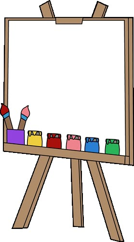 Blank Paint Easel Clip Art Image - an art easel with a blank canvas, jars of paint, and paint brushes.      Instructions: To use for a pri... Paint Easel, Trin For Trin Tegning, Chalkboard Clipart, School Frame, Powerpoint Background Design, School Clipart, Art Easel, Classroom Projects, Borders And Frames