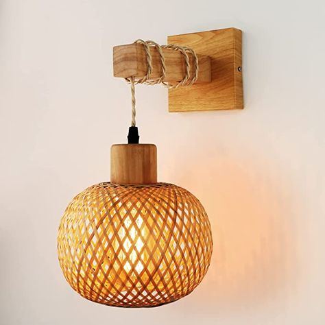 Rattan Wall Sconce Lighting - Frideko Rattan Lamps for Bedroom, Farmhouse Rustic Wall Sconces, Wall Mount Light Fixture Indoor, Modern Boho Vintage Sconces Wall Lighting for Living Room, Hallway - - Amazon.com Farmhouse Wall Sconces, Camper Reno, Wood Wall Lamps, Vintage Sconces, Rattan Wall, Sconces Living Room, Bedside Wall Lamp, Rattan Lamp, Rustic Wall Sconces