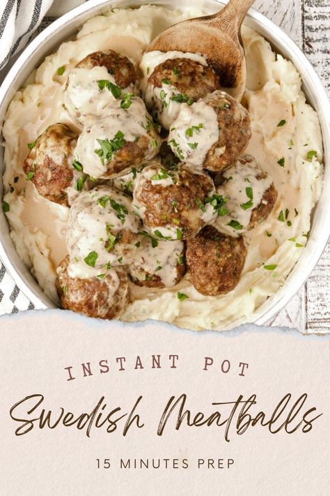 Easy Instant Pot Swedish Meatballs take only 15 minutes prep. A quick weeknight dinner that the whole family will love. Swedish Meatball Recipe Instant Pot, Instant Pot Meatballs Frozen, Swedish Meatballs Instant Pot, Instant Pot Swedish Meatballs, Frozen Meatball Recipes, Meatball Recipe, Healthy Instant Pot Recipes, Swedish Meatballs, Easy Instant Pot Recipes