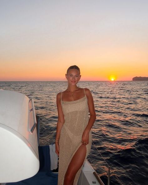 Swim • Instagram Boat Outfit, Dream Instagram, Greece Santorini, Boating Outfit, Europe Vacation, Pretty Dress, July 31, Vacation Style, Boating