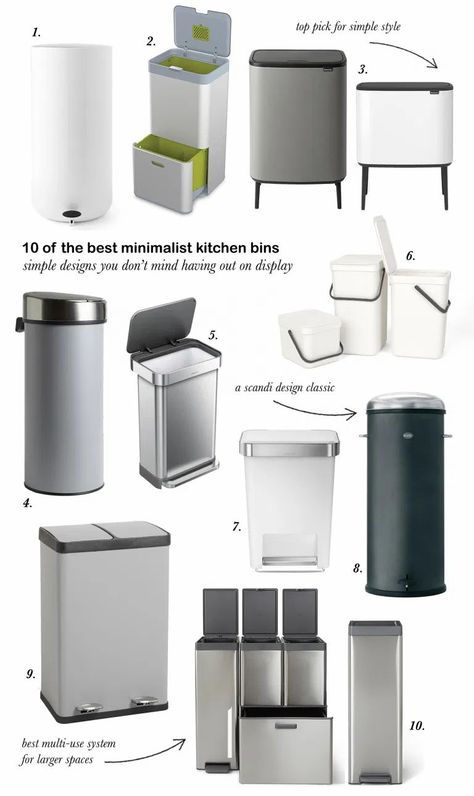 10 of the best minimalist kitchen bins - simple kitchen style - minimalist kitchen style Brabantia Bin, Kitchen Rubbish Bin, Recycling Bins Kitchen, Kitchen Bins, Kitchen Waste Bin, Scandinavian Kitchens, Scandi Kitchen, Functional Style, Tidy Kitchen