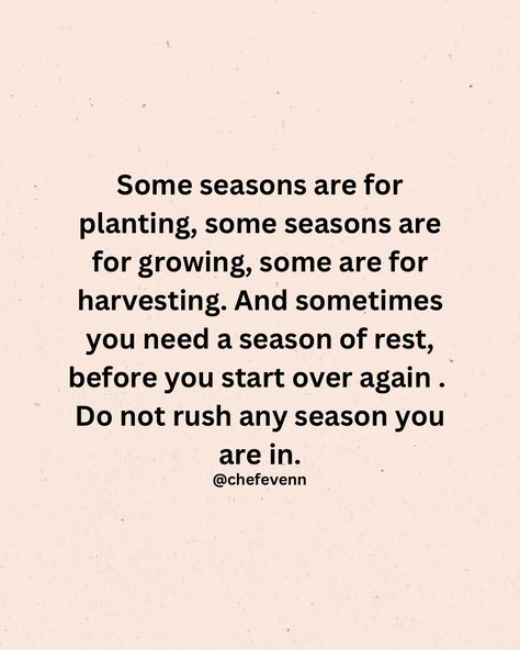 Embrace every season. Do not rush any season. #chefevenn #mindsetiseverything💯 #positivityeveryday #embraceyourseason New Season Quotes Inspiration, Sunday Inspiration, Starting Over Again, Season Quotes, Gospel Of Jesus Christ, Seasons Of Life, Friendly Reminder, A Fresh Start, Be Kind To Yourself