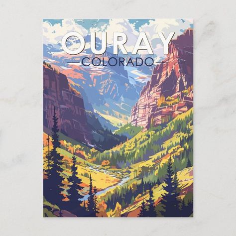 Ouray Colorado Travel Art Vintage Postcard Places In Colorado, Colorado Poster, Ouray Colorado, Adventure Decor, Vintage Postcards Travel, Nostalgic Art, Classic Movie Posters, Colorado Travel, Vintage Canvas