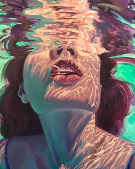 Californian Artist Isabel Emrich Paints Dazzling Depictions Of Women Submerged Underwater 🌊 Isabel Emrich, Underwater Painting, Underwater Art, Colorful Oil Painting, Oil Painting Portrait, Arte Fantasy, Water Painting, Pics Art, Ink Drawing