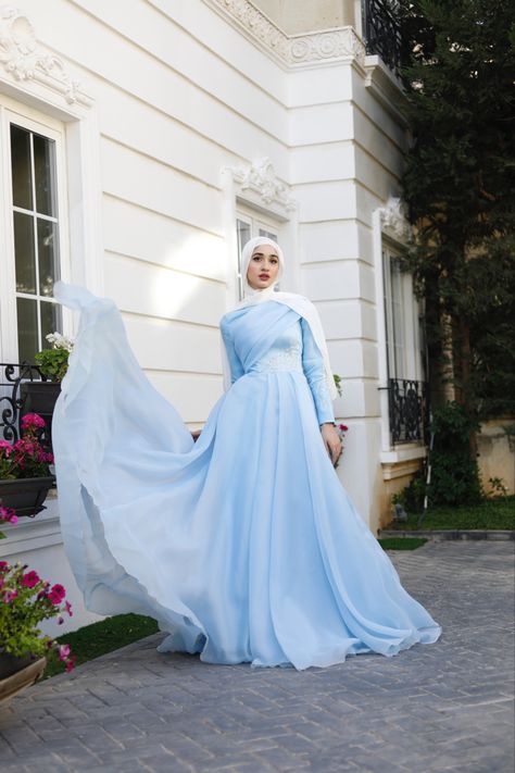 Modest dress
Hijab dress
Gown dress
Blue dress 
Hijab fashion
Hijab ideas
Princess dress Baby Blue Dress Hijab, Hijabi Dresses Soiree, Hijab Engagement Dress, Turkish Hijab, Simple Long Dress, Simple Evening Dress, Eid Images, Hijab Beauty, Hijab Dress Party