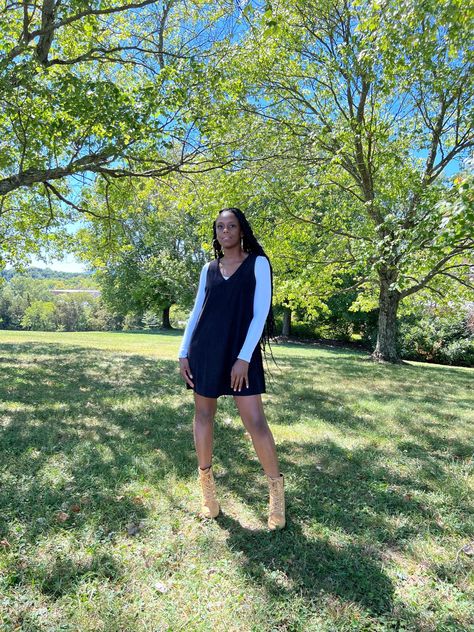 Denim dress fall outfit