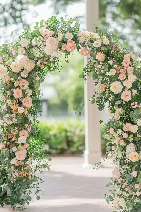 80+ Stunning Ideas for Your Wedding Flower Arch | Matched Hearts Wedding Arch Flower Arrangements, Wedding Flowers Archway, Wedding Florals Arch, Wedding Flower Arrangements Arch, Wedding Flower Arches, Flower Alter, Arch Floral Arrangements, Wedding Flower Archway, Wedding Ceremony Floral Arch