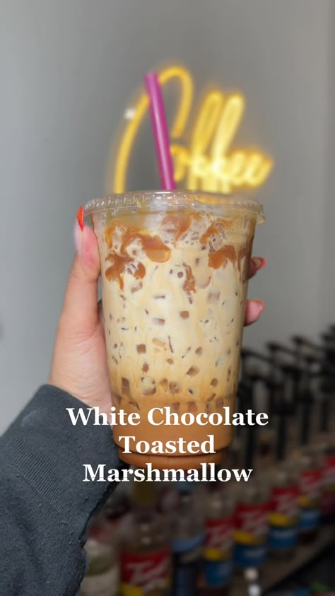 Torani Toasted Marshmallow Syrup, Toasted Marshmallow Iced Coffee, Coffee Recipes For Coffee Shop, Fun Latte Recipes, Toasted Marshmallow Coffee, White Mocha Latte, White Chocolate Latte, Nespresso Coffee Recipes, Marshmallow Coffee