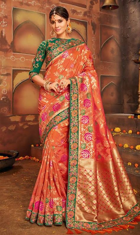 Traditional wear of Indian women is Saree. Saree is one of them who makes Indian women beautiful and graceful. Mirraw brings you newest collection of Bridal silk designer sarees with great discount and free shipping. For special offers visit our websites. Bridal Sarees Online, New Fashion Saree, Kanjivaram Sarees Silk, Traditional Silk Saree, Latest Saree, Eternal Beauty, Designer Silk Sarees, Designer Sarees Collection, Latest Designer Sarees