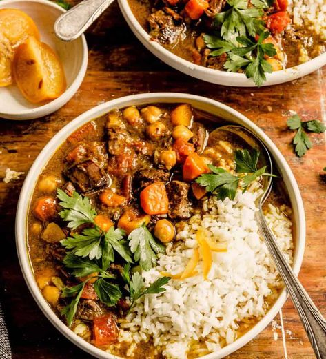 Moroccan Lamb Stew (Instant Pot) Instant Pot Lamb Stew, Lamb Stew Instant Pot, Morrocan Stew, Instant Pot Moroccan, Moroccan Lamb Stew, Carrots And Chickpeas, Moroccan Chickpea Stew, Lamb Stew Recipes, Lamb Loin Chops