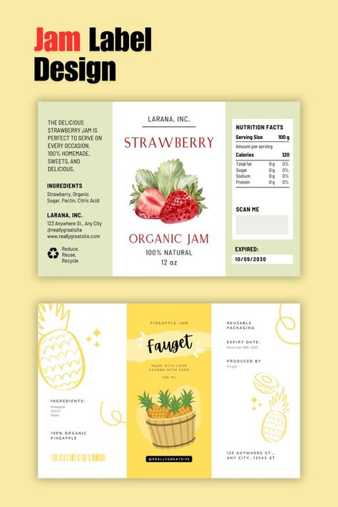 "Charming jam label design featuring vibrant fruit illustrations and elegant typography, ideal for highlighting the quality and flavor of artisanal jams." Jam Label Design, Pineapple Sugar, Jam Label, Homemade Jams, Pineapple Jam, Food Branding, Reusable Packaging, Homemade Jam, Organic Sugar