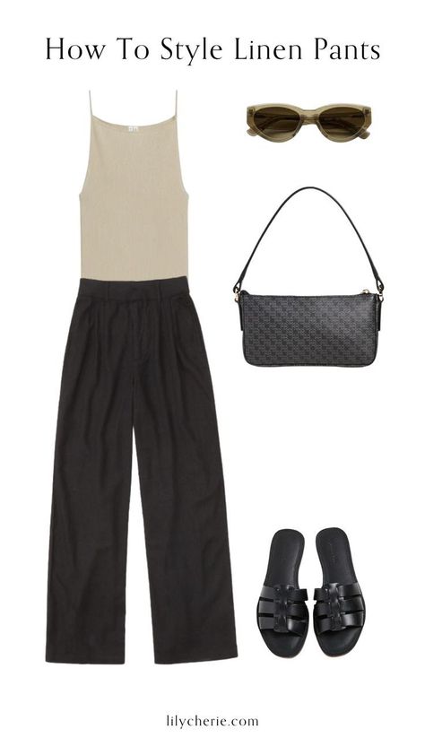 Black Linen Pants Outfit Summer, Linen Pants Outfit Ideas, How To Style Linen Pants, Minimal Summer Outfits, Linen Pants Outfit Summer, Style Linen Pants, Linen Pants Style, French Style Clothing, Chic Capsule Wardrobe