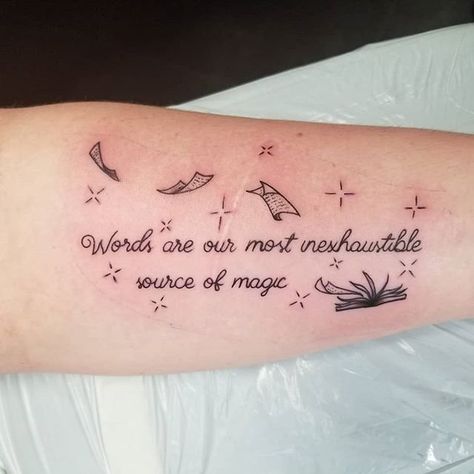 Harry Potter Quote Tattoo Ideas | POPSUGAR Tech Harry Potter Spell Tattoo, Tattoos About Reading, I Have Lived A Thousand Lives Tattoo, Book Quotes Tattoo, Harry Potter Quotes Tattoo, Reading Tattoo, Teacher Tattoos, Harry Potter Quote, Bookish Tattoos