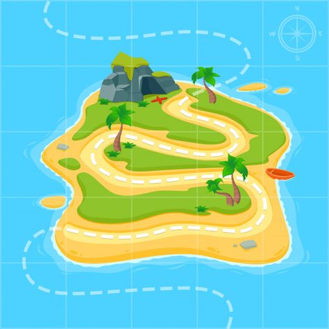 Treasure map for game. | Premium Vector #Freepik #vector #water #line #map #cartoon Map Cartoon, Blackboard Chalk, Knight On Horse, Cartoon Map, Game Map, Isometric Map, Pirate Island, Map Games, Game Style