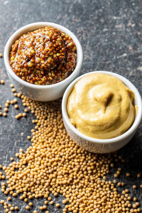 Yellow mustard and whole grain mustard. Stock Photo by jirkaejc | PhotoDune Whole Grain Mustard, Mustard Seeds, Yellow Mustard, Mustard Seed, Kitchen Table, Mustard, Grain, Seeds, Google Search