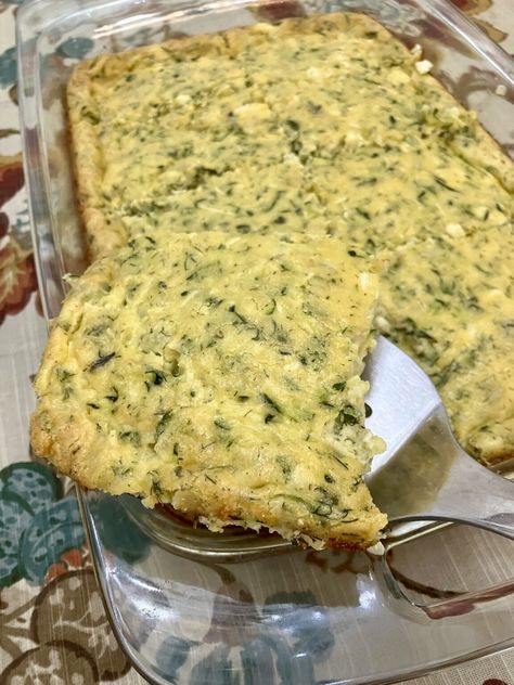 Sfougato (Greek Zucchini and Feta Breakfast Casserole) - It's Everything Delicious Zucchini Egg Casserole, Feta Egg Bake, Lentil Breakfast, Feta Breakfast, Greek Zucchini, Zucchini Egg, Mizithra Cheese, Zucchini Feta, Crustless Quiche