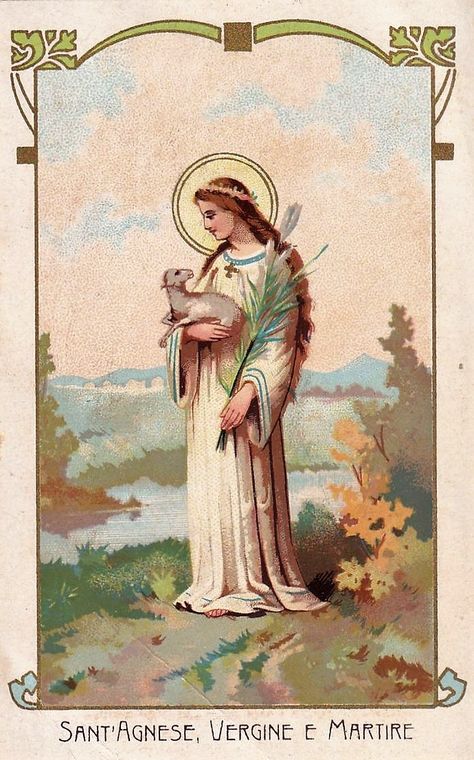 St. Agnes, Saint Agnes Of Rome, Prayers Of The Saints, Saint Agnes, Vintage Holy Cards, St Agnes, Bride Of Christ, Good Shepherd, Divine Mercy