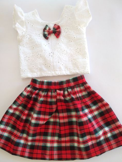 Red plaid shirt and hakoba crop top.. Hakoba Frocks For Kids, Hakoba Crop Top, Crop Top Baby Girl, White Skirt And Top, Skirt For Kids, Crop Tops For Kids, Frocks For Kids, Frocks Design, Red Plaid Shirt