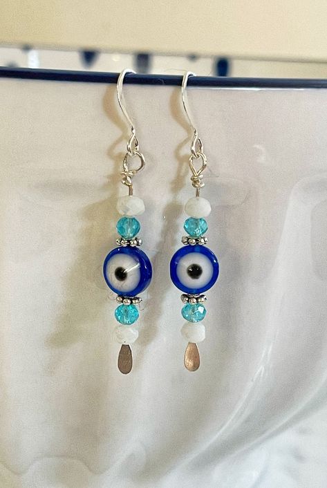 Excited to share this item from my #etsy shop: Silver Evil Eye Dangle Earrings, Jewellery For Her, Boho Style, Teal Blue Earrings, Earring Sale, Protection Jewelry, Magick Dangly Gifts Diy Earrings Dangle, Bohemian Jewels, Earrings Diy Handmade, Protection Jewelry, Evil Eye Protection, Beaded Earrings Diy, Easy Jewelry, Diy Jewelry Unique, Beads For Sale