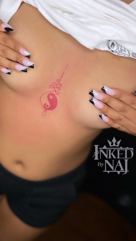 In Between Chest Tattoo Female Black, Small Chest Tattoo Female, In Between Chest Tattoo Female, Sticker Ig, Pisces Tattoo Designs, Tropical Tattoo, Chest Tattoo Female, Small Chest Tattoos, Tattoo Female