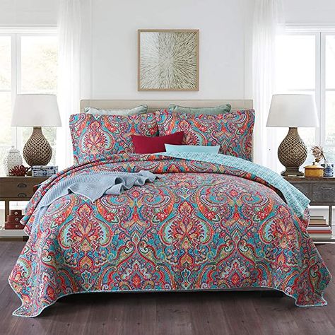 Autumn Dream Cotton Jacquard Bedspread Quilt Bedding Sets, 3 Pieces Reversible Coverlet Sets, Cyan Paisley Pattern Floral Bedspread, Queen Size : Amazon.ca: Home Ayurvedic Living, California King Quilts, Bed Quilts, Floral Bedspread, Paisley Quilt, Lightweight Bedding, Patterned Bedding, Cotton Bedspread, Queen Size Quilt